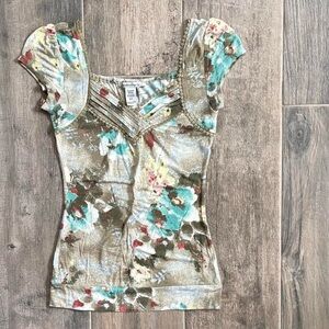American Rag Floral Puff Sleeve Blouse - Multicolor